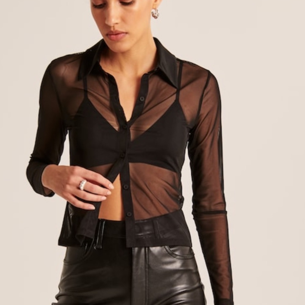 New! Long - sleeve mesh button shirt